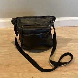 Black leather shoulder or cross body Sak purse